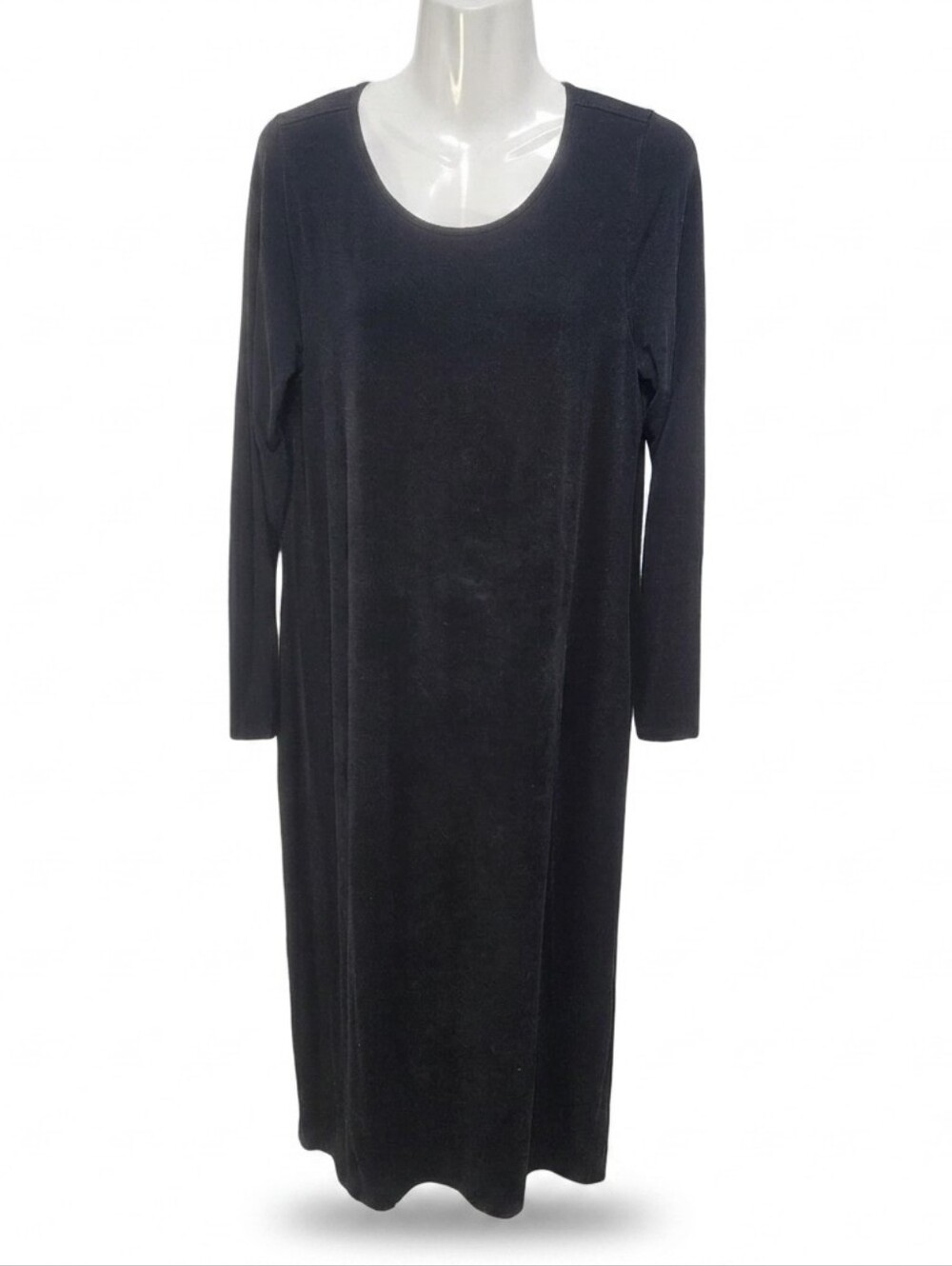 Eileen Fisher Black Tencel Lyocell Jersey Midi Dress S Long Sleeve Minimalist